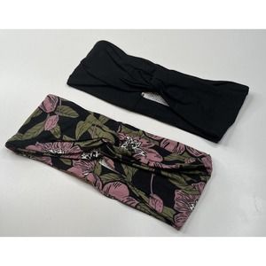 NWT Anybody Set of 2 Twisted Wrap Headband One Size Black Floral Pink